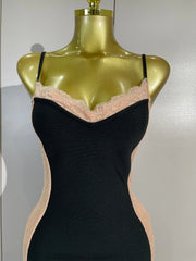 Lace Trim Colorblock Sleeveless Bodycon Midi Dress