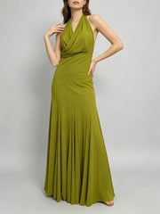 Halter Neck Draped Maxi Dress