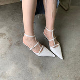 Pleated Pointed Toe Strappy Small Kitten Heel