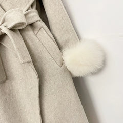 Fur Trim Belted Wool Blend Coat