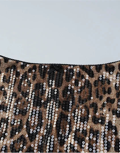 Leopard print sequin skirt on a light gray background
