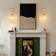 Golden Frame With Crystal Bead String Wall Light.