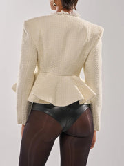 Textured Peplum Cropped Jacket