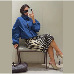 Zebra Print Stripe Midi Skirt