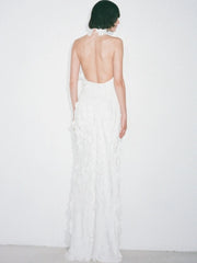 Halter Neck 3D Square Fringe Patchwork Maxi Dress