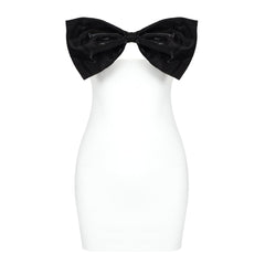 Women's Strapless Sleeveless Bow Tie Black & White Mini Dress
