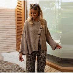 Asymmetric cross placket knit coat, button detail