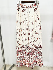 Sea Print Cropped Jacket Wide Leg Pants Three-Piece Set