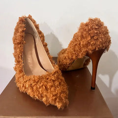 Textured pointed toe stiletto heels