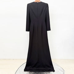 Slit Sleeve Beaded O-Neck Maxi Dress