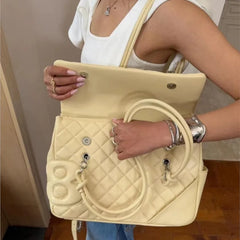 Yellow Large Quilted Satchel Shoulder Bag
