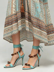 Beaded Ankle Strap Stiletto Sandals