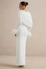 Draped Feather Cuff Maxi Dress