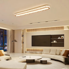 Modern living room with ceiling lights, TV, and furniture.