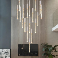 Long Hollow Hanging Crystal Lamp Stair Chandelier