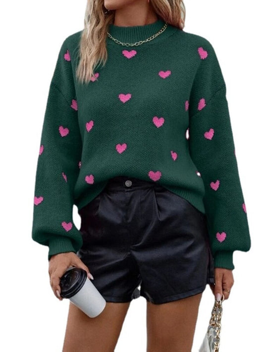 Love Pattern Loose Fit Women's Knitwear Pullover Streetwear