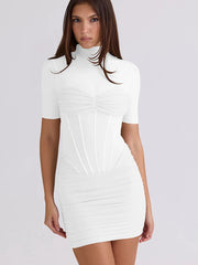 white short sleeve turtleneck mini dress
