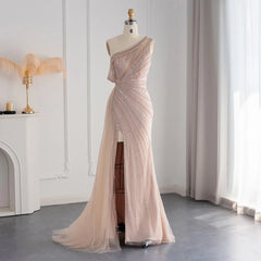 Rose Pink One-Shoulder Mermaid Evening Dress