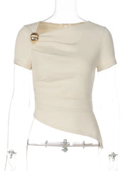Asymmetric Neckline Button Detail Top