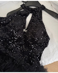 Sequined Halter Neck Ruffle Detail Mini Dress