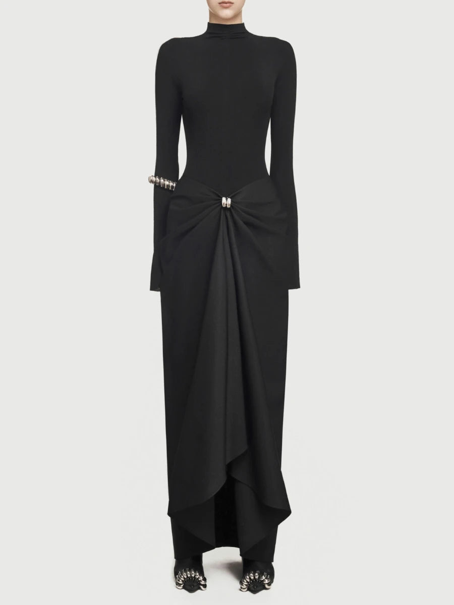 Black evening gown with a bow detail 