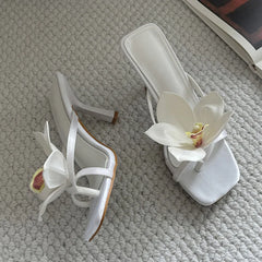 Floral Embellished Square Toe Heels