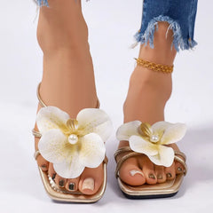 Floral Square Toe Slides