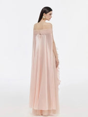 Off-the-Shoulder Capelet Mesh Gown