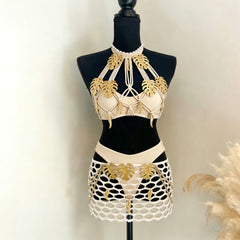 Shell Embellished Bikini with Chiffon Wrap Skirt