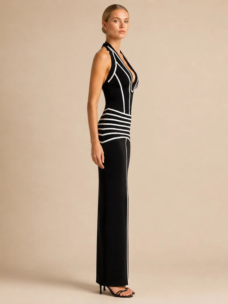 Striped Halter Neck Maxi Dress