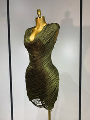 Draped metallic mini dress side view