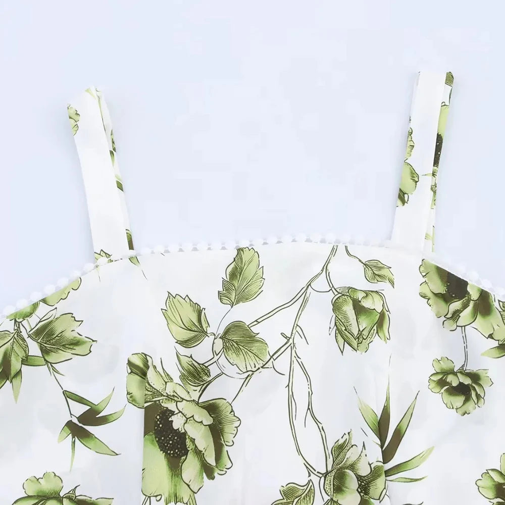 Floral apron with green leaves and flowers on a white background