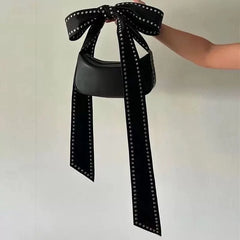 Rivet Black Bow Lace-up Zipper Bag