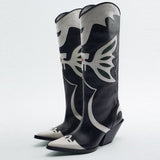 Knee High Butterfly Embroidered Chunky Heel Boots
