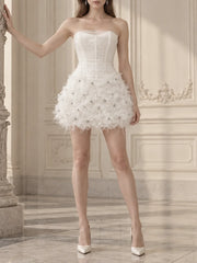 Strapless Feather Flower Mini Dress