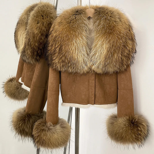 Suede fur trimmed jacket