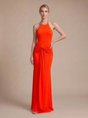 Halter neck twisted waist full length gown