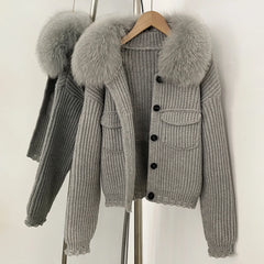 Fur Trimmed Ribbed Knit Jacket