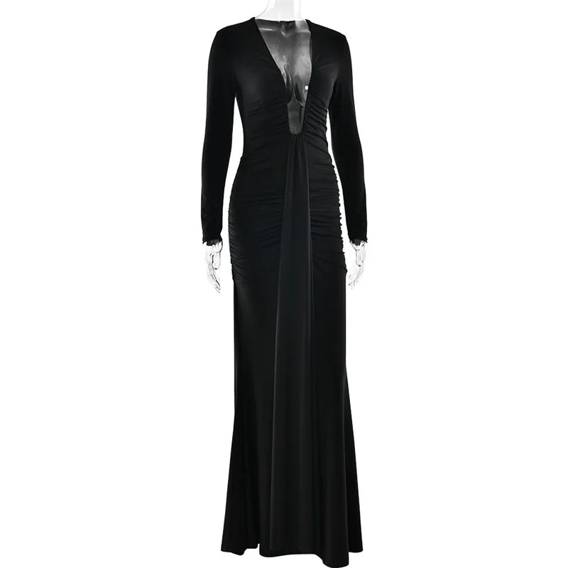 Black evening gown on a white background