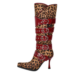Leopard Print Lace Up Knee High Boots