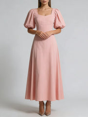 Puff Short Sleeve Solid Ankle length Dress