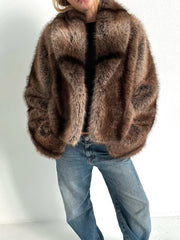 luxury vegan fur coat with turn-down collar
