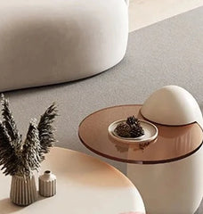 Round White Minimalist Coffee Tables With Side Tables