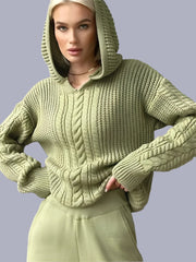 Knitted Hoodie Patchwork Oversized Thick Women's Sweater