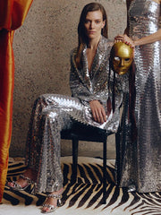 Sequin Silver Coat And Trouser Set