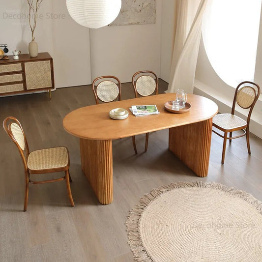 Rattan Chairs Rectangular Solid Wood Dining Table Home Furniture