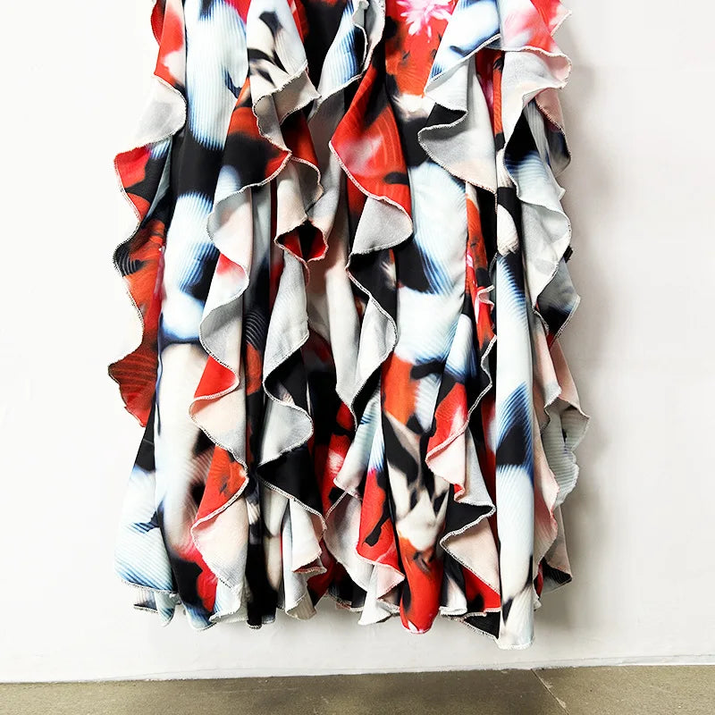 Colorful ruffled fabric on a white background