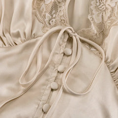 Lace V-Neck Puff Sleeve Maxi Dress