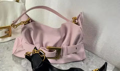 Ruched Microfiber Baguette Shoulder Bag – Black, Ivory & Blush Pink