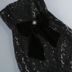 Black Strapless Sequin Mesh Long Dress with Gloves